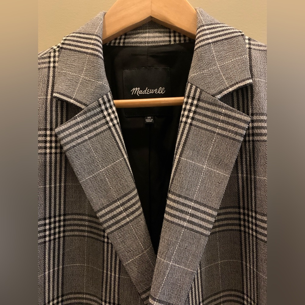 Madewell Gray, Black + White Plaid Blazer - Picture 2 of 5